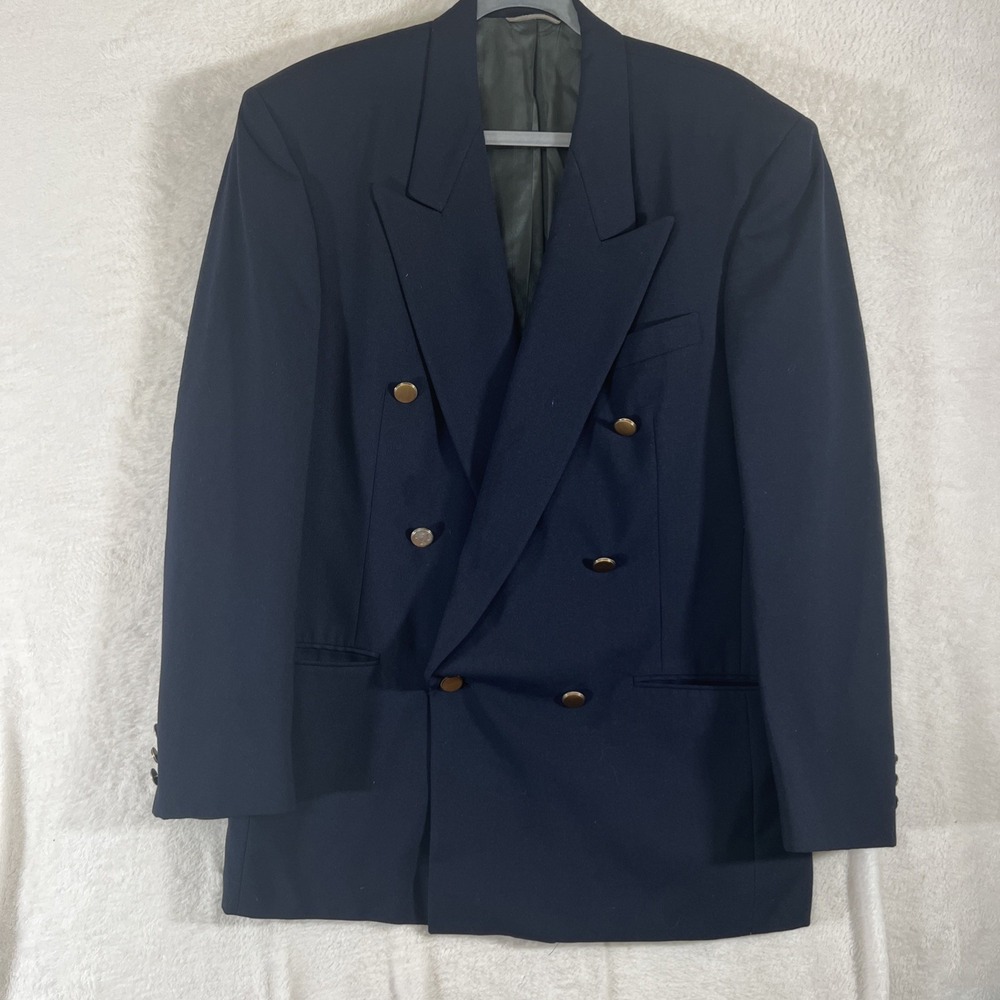 Men's Vintage Henry Grethel Navy Double Breasted Suit Blazer Jacket 40R